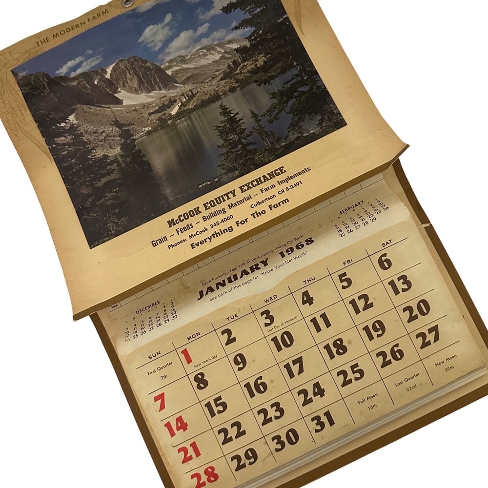 Vintage Pocket Calendar 1968‎ McCook Nebraska Farm Ephemera Good History Papers